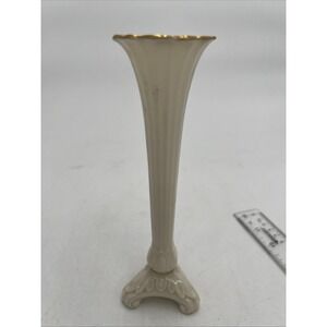 Vintage Lenox  Dainty Collection Fluted Trumpet  24K Gold Trim Bud Vase Made USA